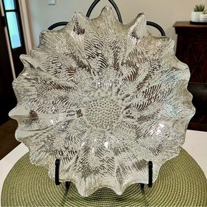 AKCAM - Turkish Glass White & Silver Glass Flower Shaped Dish